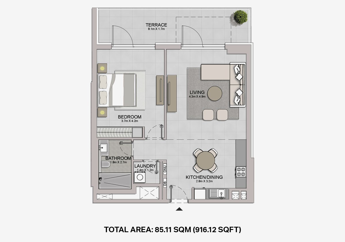 Port de La Mer floor plan — 1 BR