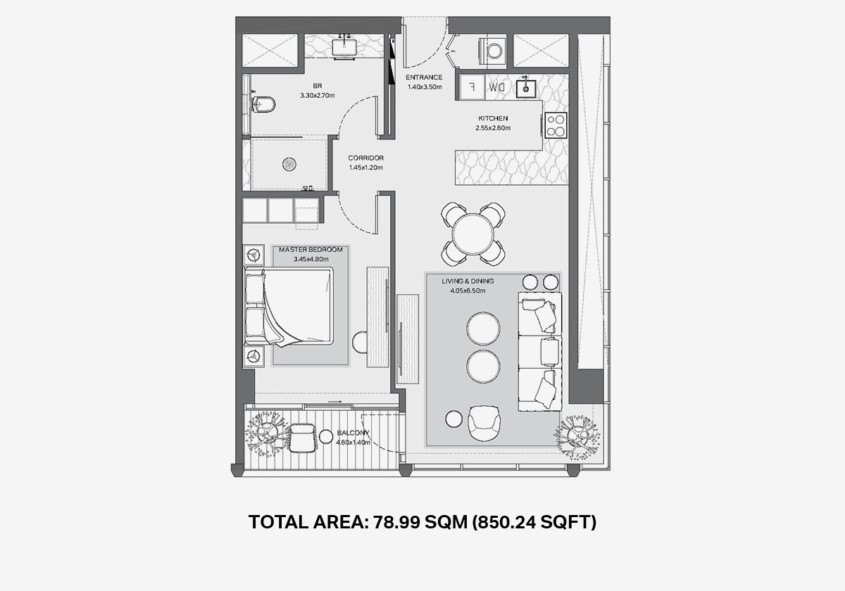 Verve City Walk floor plan — 1 BR