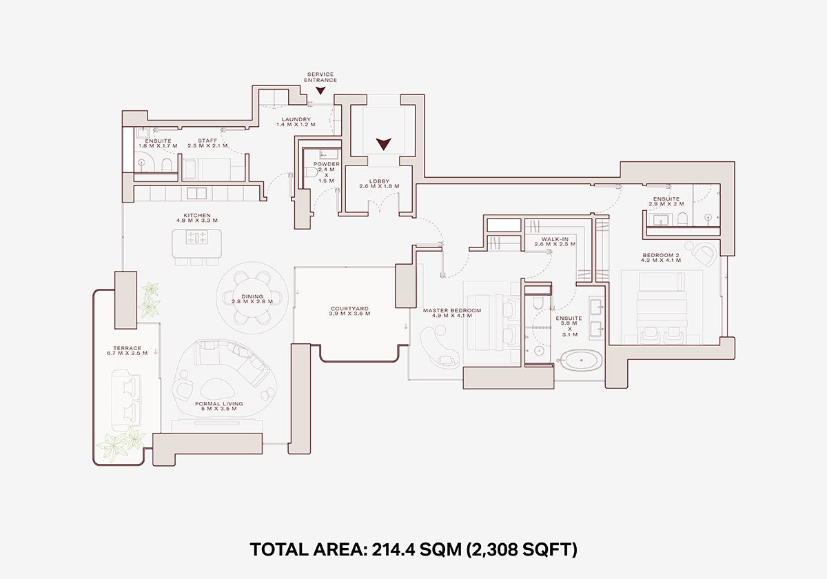 Solaya at La Mer floor plan — 2BR